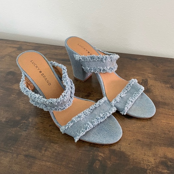 Lucky Brand Denim Frayed Mule Heels - Picture 3 of 12